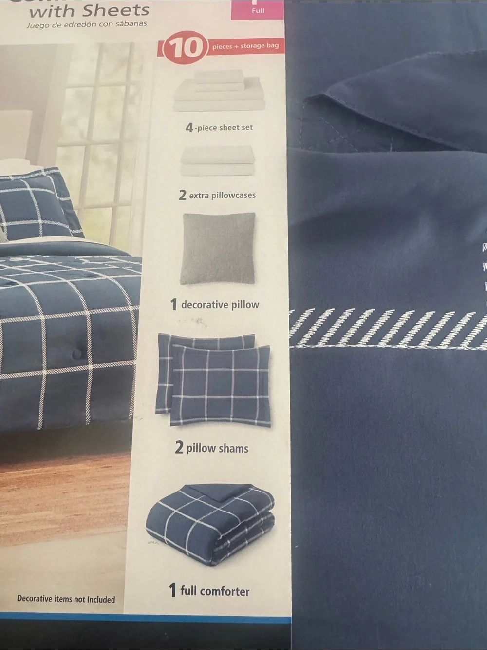 Mainstays Navy and White Windowpane Comforter Set